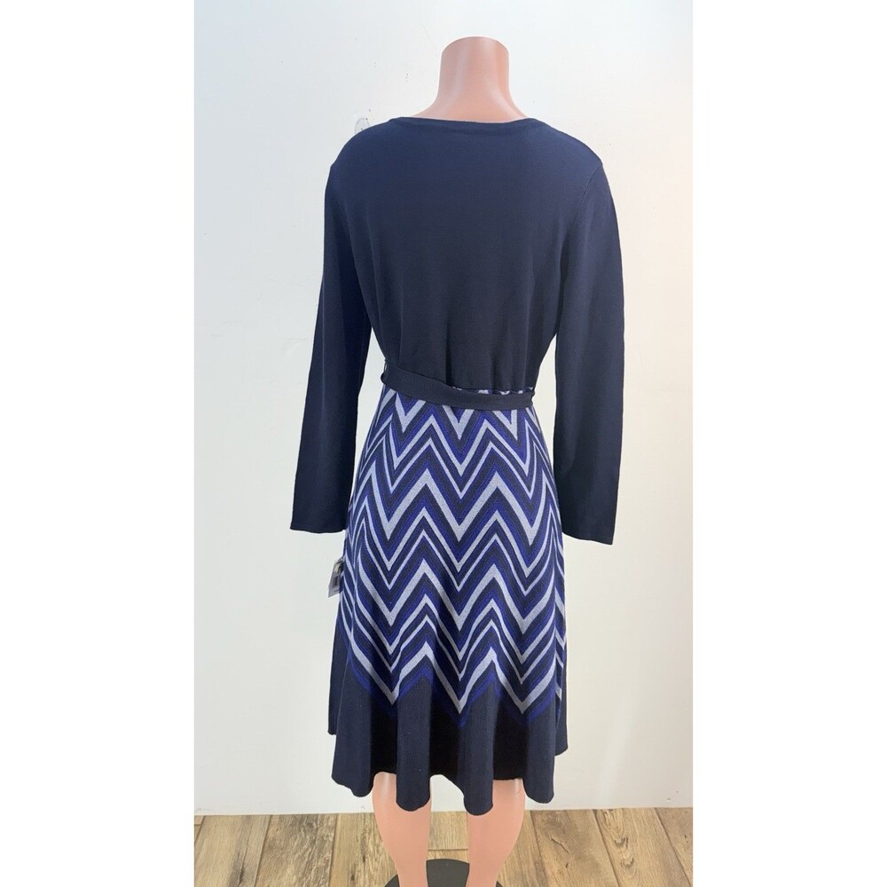 Taylor Blue Feminine Belted Knit Midi Sweater Dress Size Large - Picture 10 of 16
